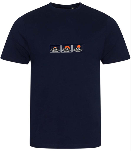 Men's Organic Cotton T-Shirt: Minimalist Mountain Sunrise Design