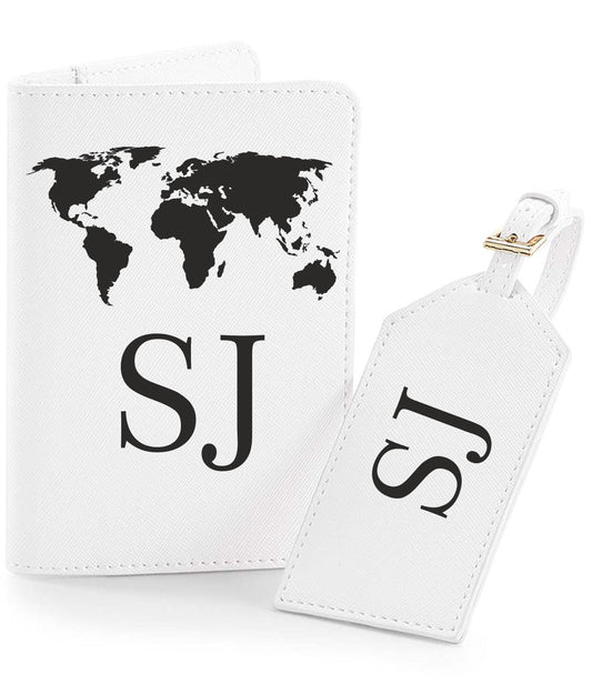 Personalized Passport Holder & Luggage Tag Set: World Outline, Initial Design