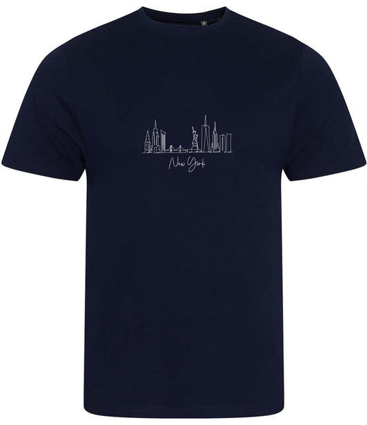 Men's Organic Cotton T-Shirt: New York Skyline Line Art