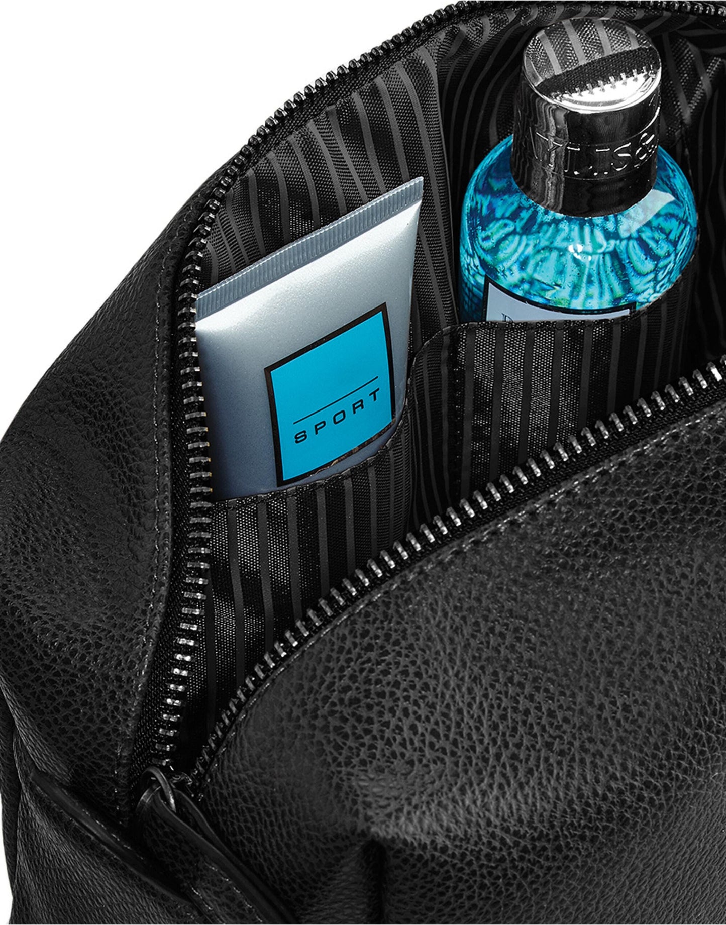 Personalized Black Leather-Look Wash Bag: Travel Toiletry Bag