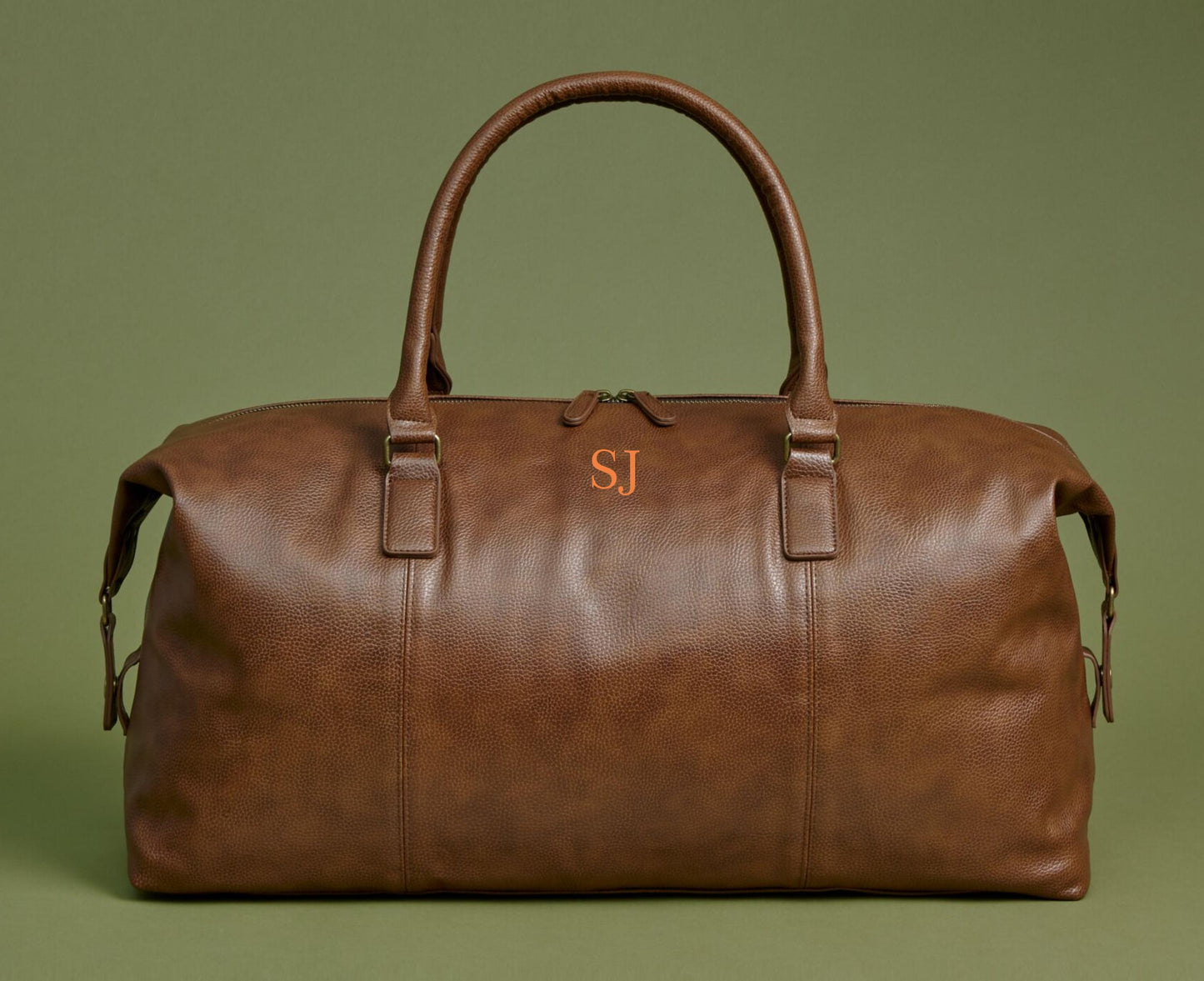 Personalized Black Leather-Look Weekender Bag: Metal Logo Holiday Duffel