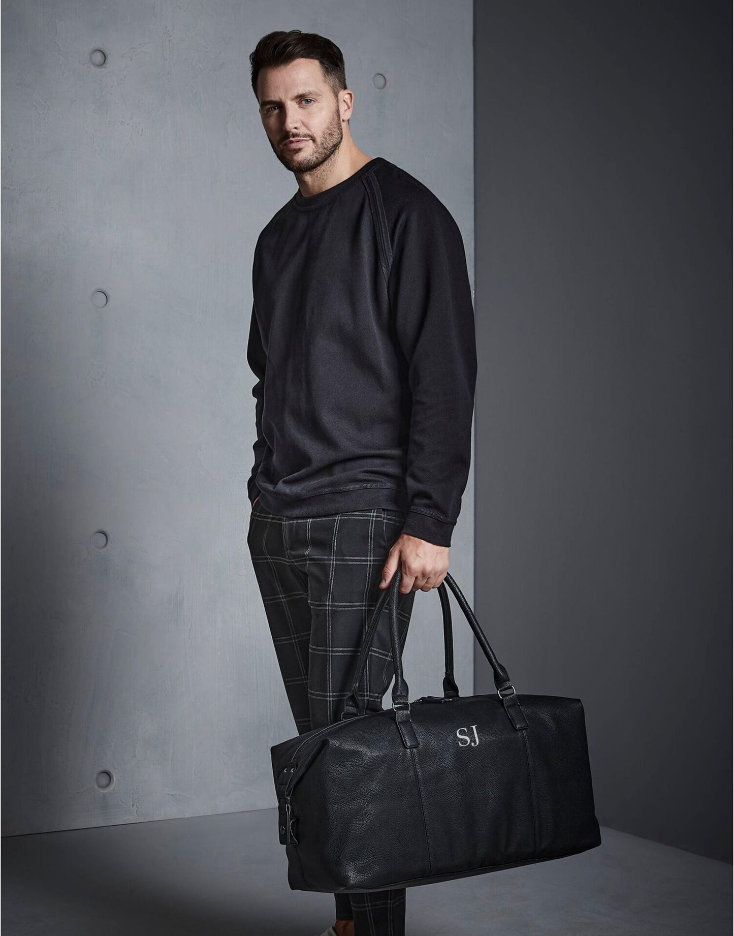 Personalized Tan Weekender Bag: Full Grain Leather-Look Holiday Bag