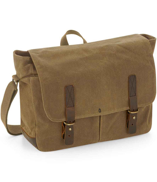 Waxed Canvas Messenger Bag, Heritage crossbody Laptop bag, with leather Trim and Brass fittings-STROVA Bag, commuters, university, work