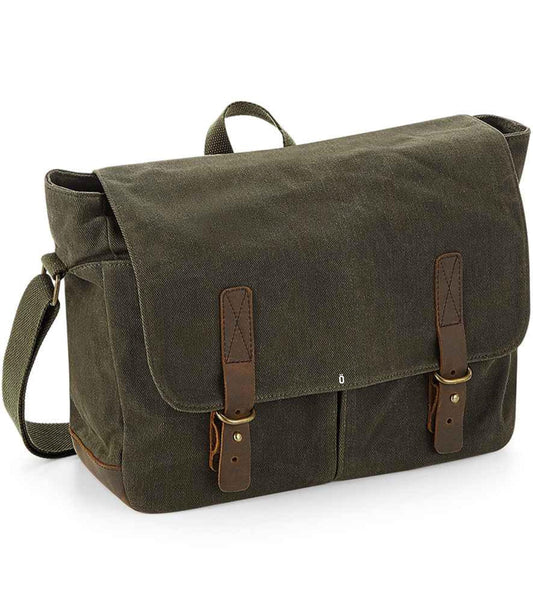 Waxed Canvas Messenger Bag, Heritage crossbody Laptop bag, with leather Trim and Brass fittings-STROVA Bag, commuters, university, work