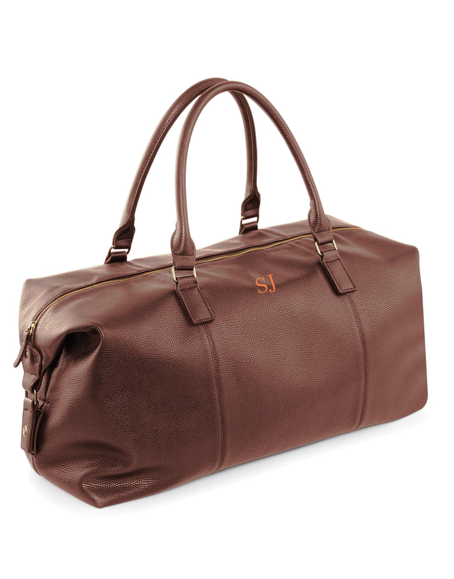Personalized Tan Weekender Bag: Full Grain Leather-Look Holiday Bag