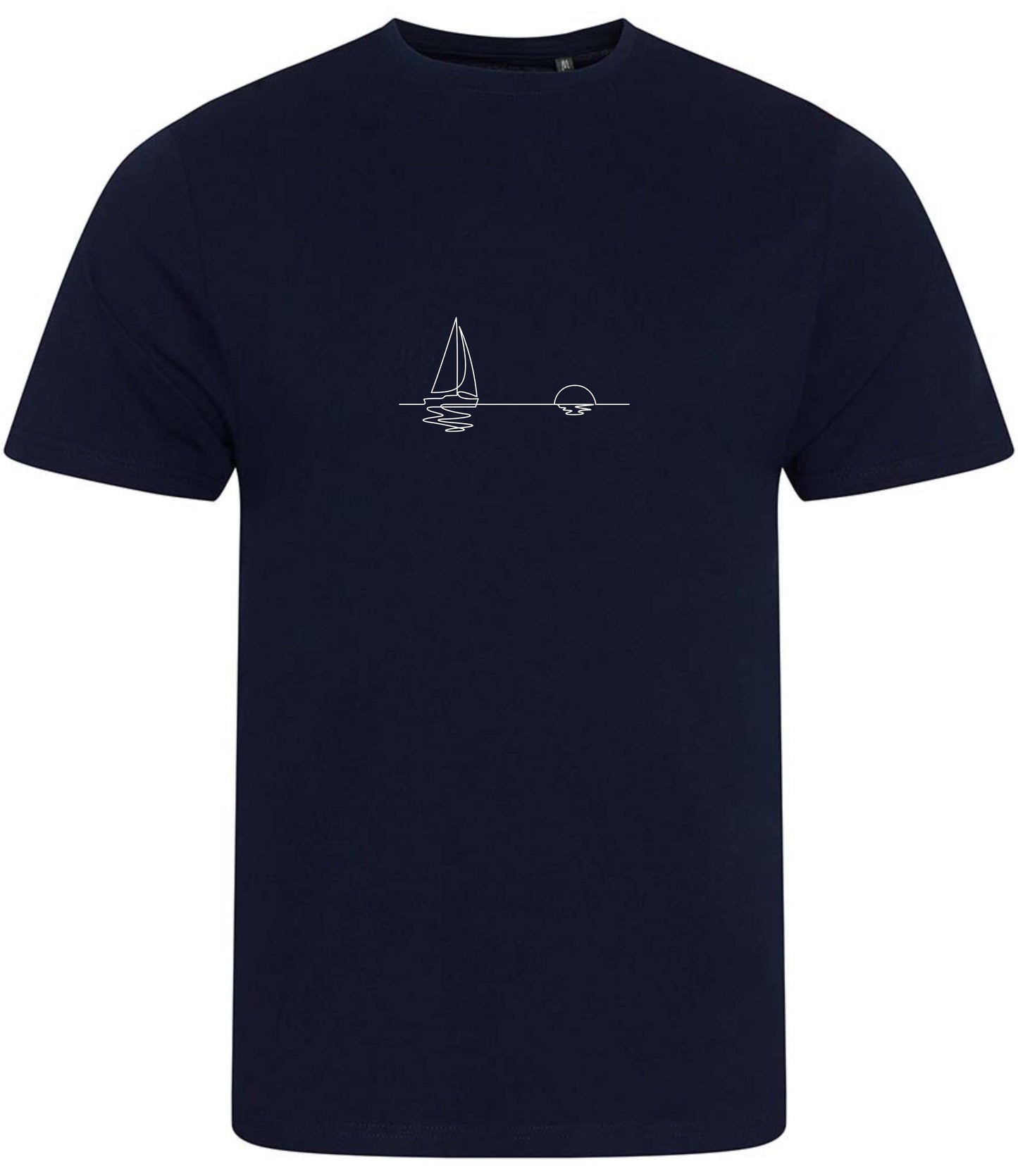 Organic Cotton T-Shirt: Minimalist Sailboat Sunset Line Art