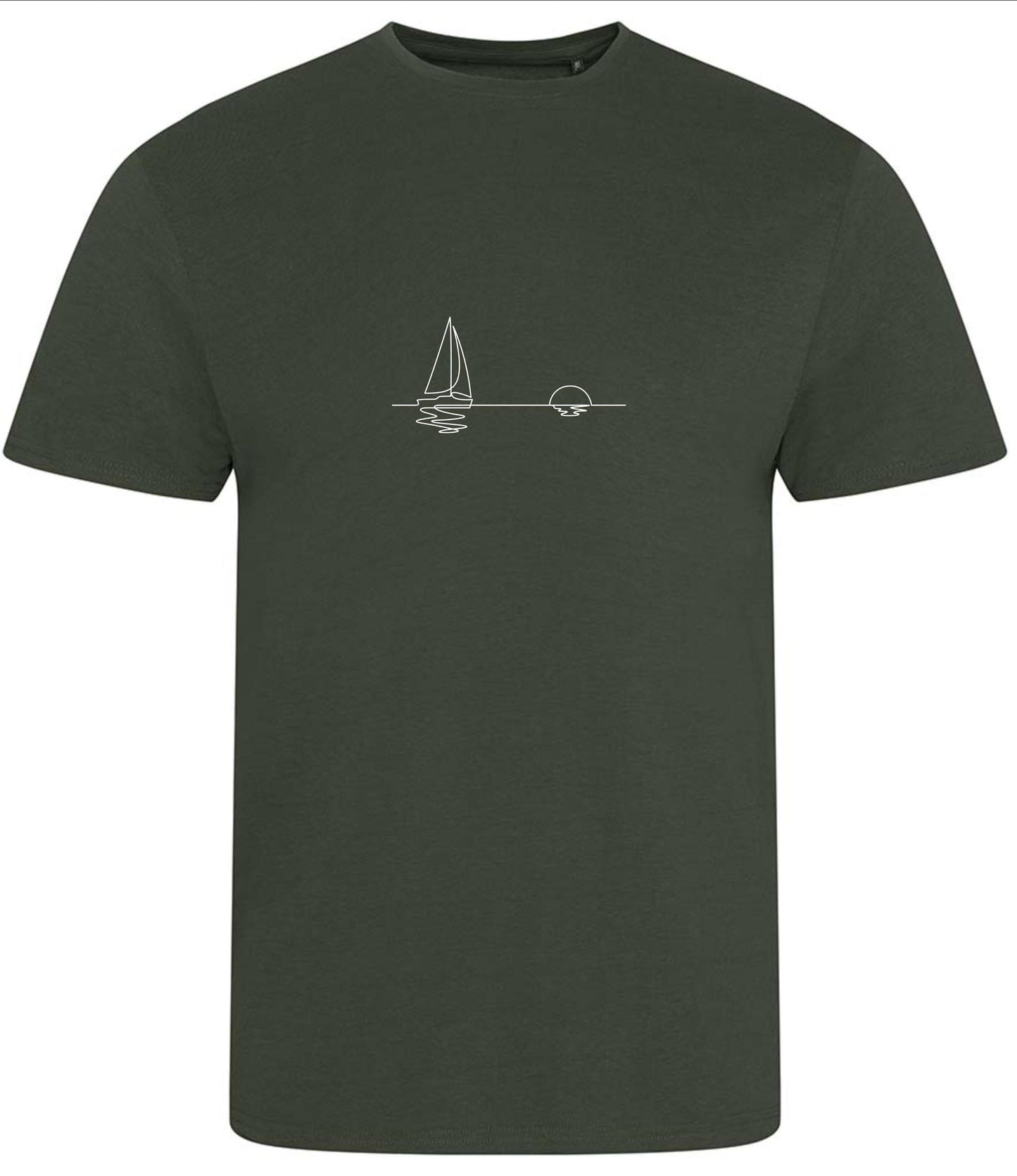 Organic Cotton T-Shirt: Minimalist Sailboat Sunset Line Art