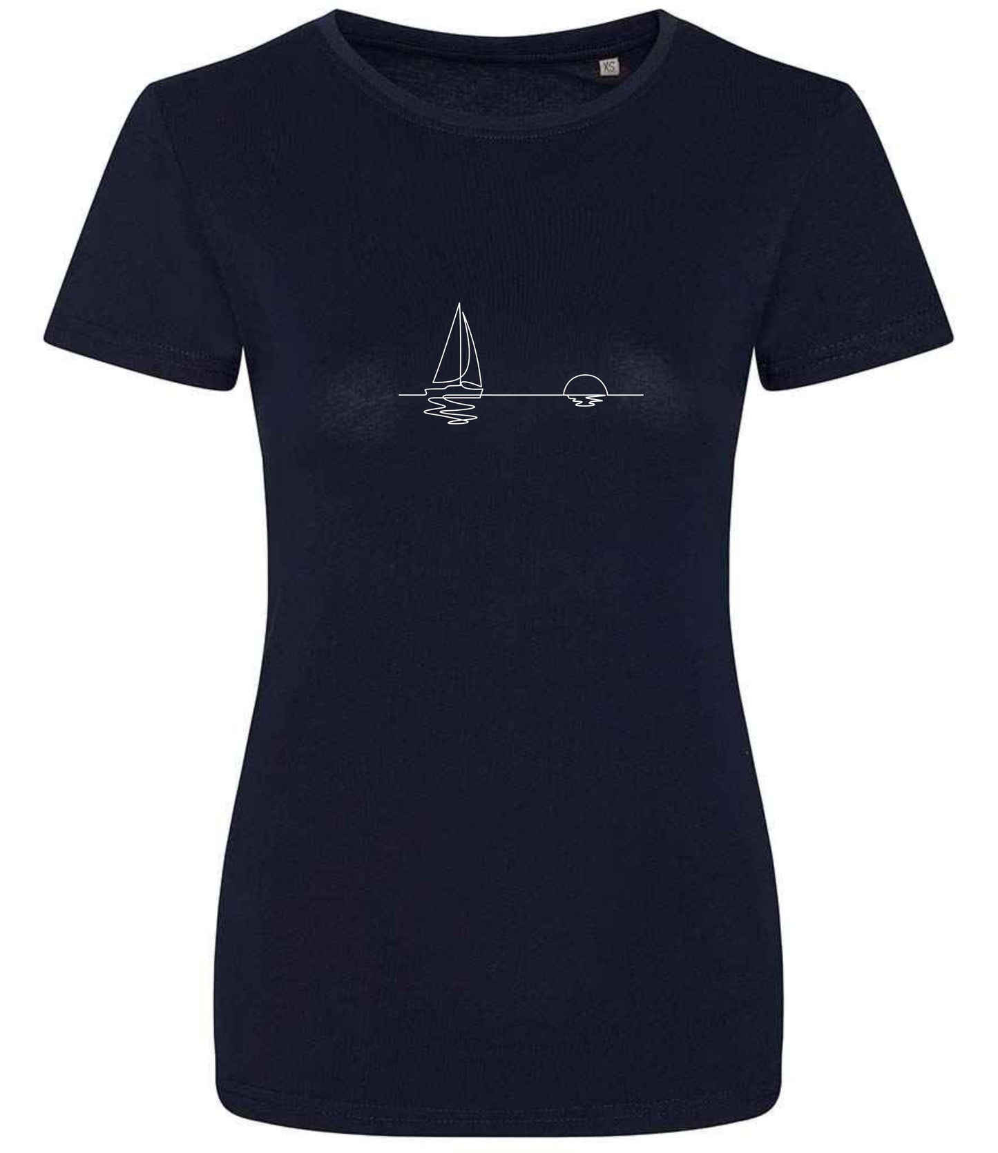 Organic Cotton T-Shirt: Boat & Sunrise Line Art, Athos Design