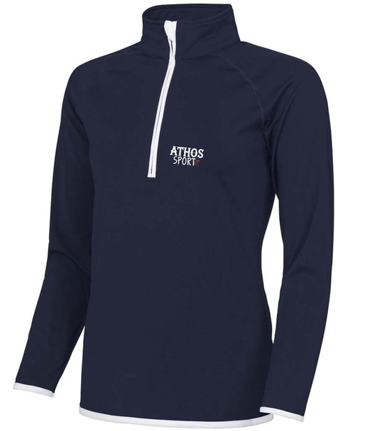 ATHOS SPORTS Ladies Half Zip Sweat Top: Wick Away Running Gym Shirt
