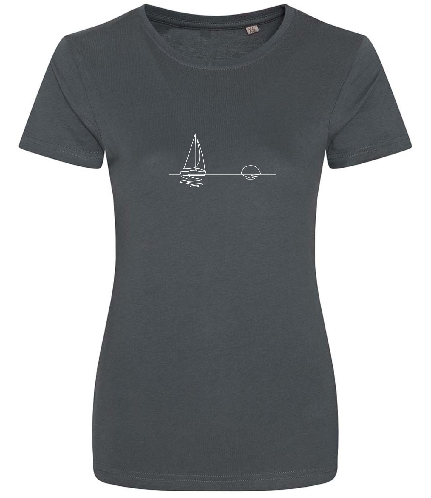 Organic Cotton T-Shirt: Boat & Sunrise Line Art, Athos Design