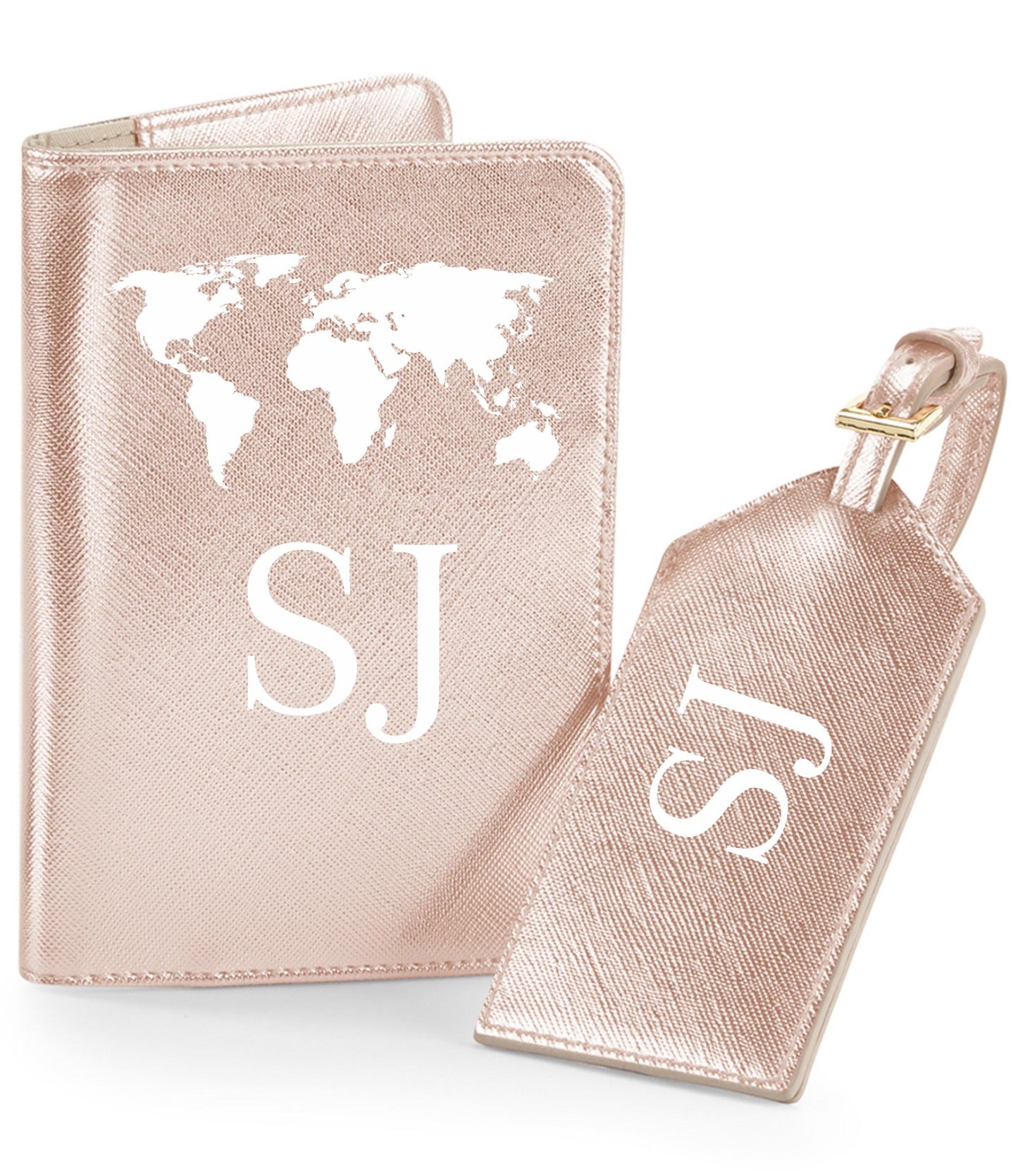 Personalized Passport Holder & Luggage Tag Set: World Outline, Initial Design