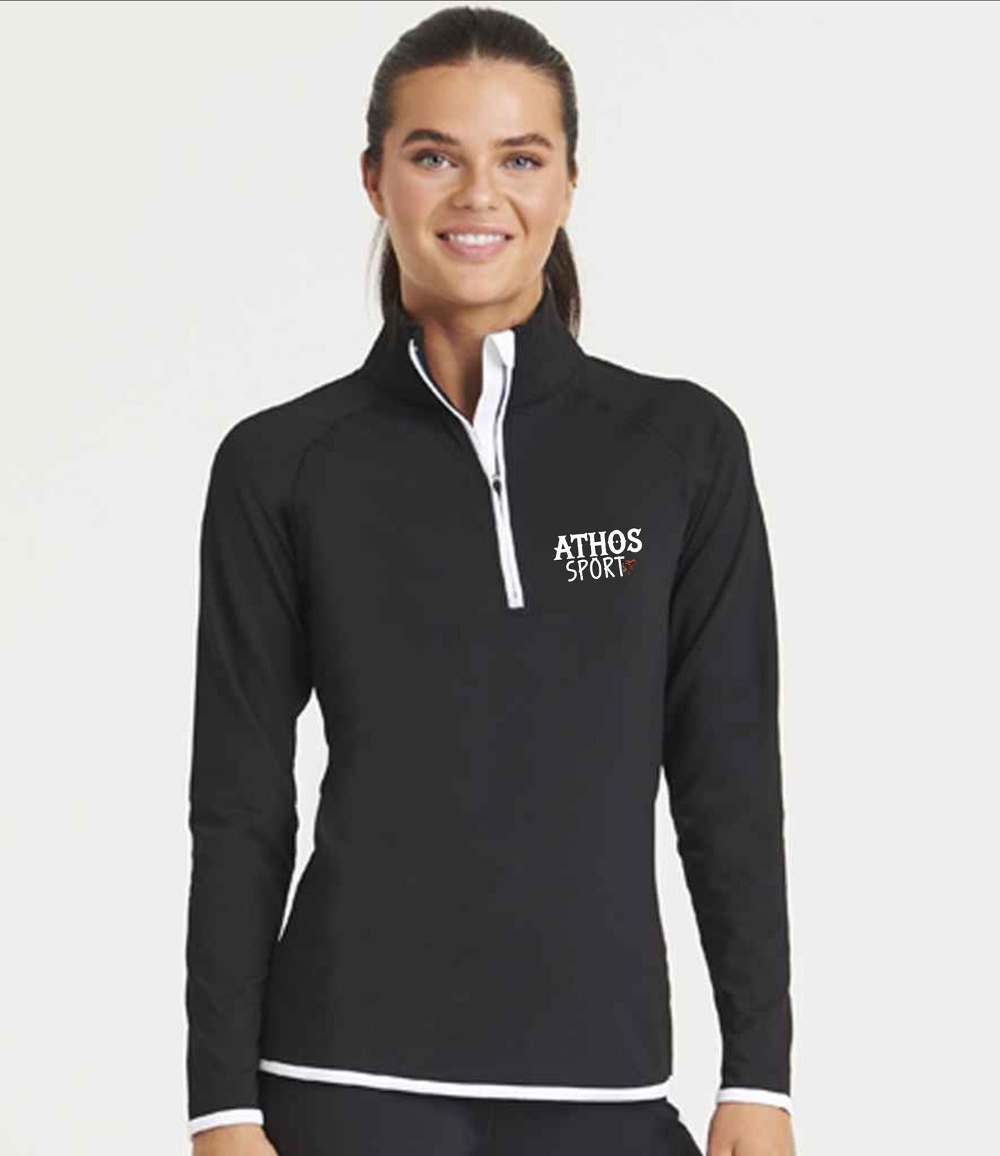 ATHOS SPORTS Ladies Half Zip Sweat Top: Wick Away Running Gym Shirt