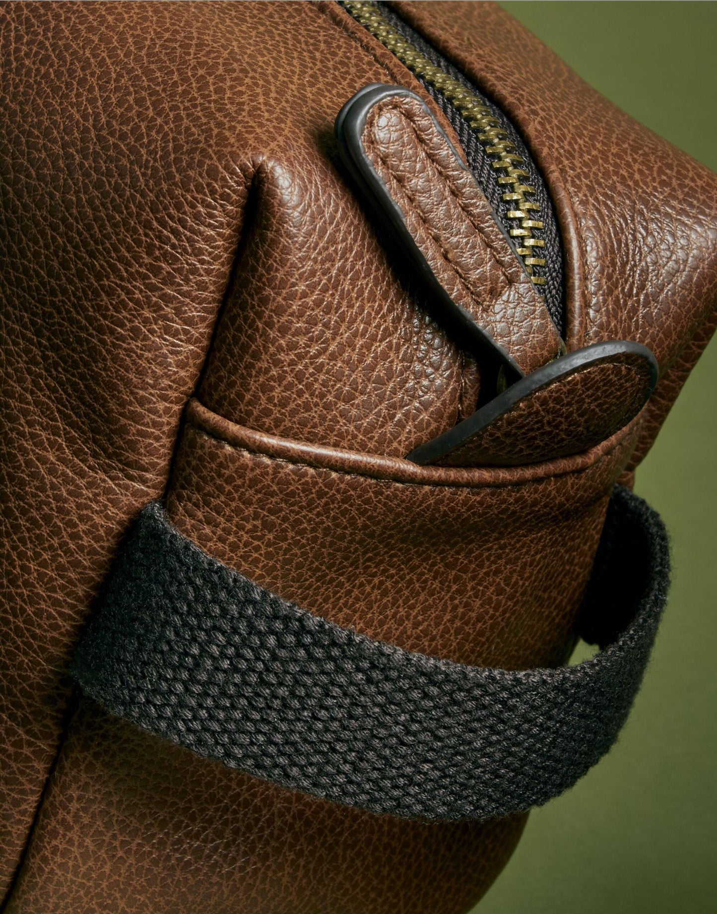 Personalized Tan Leather-Look Wash Bag: Metal Logo Travel Bag