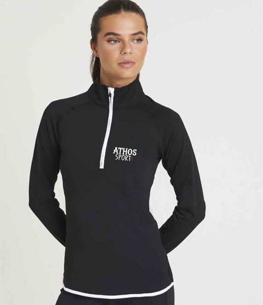 ATHOS SPORTS Ladies Half Zip Sweat Top: Wick Away Running Gym Shirt