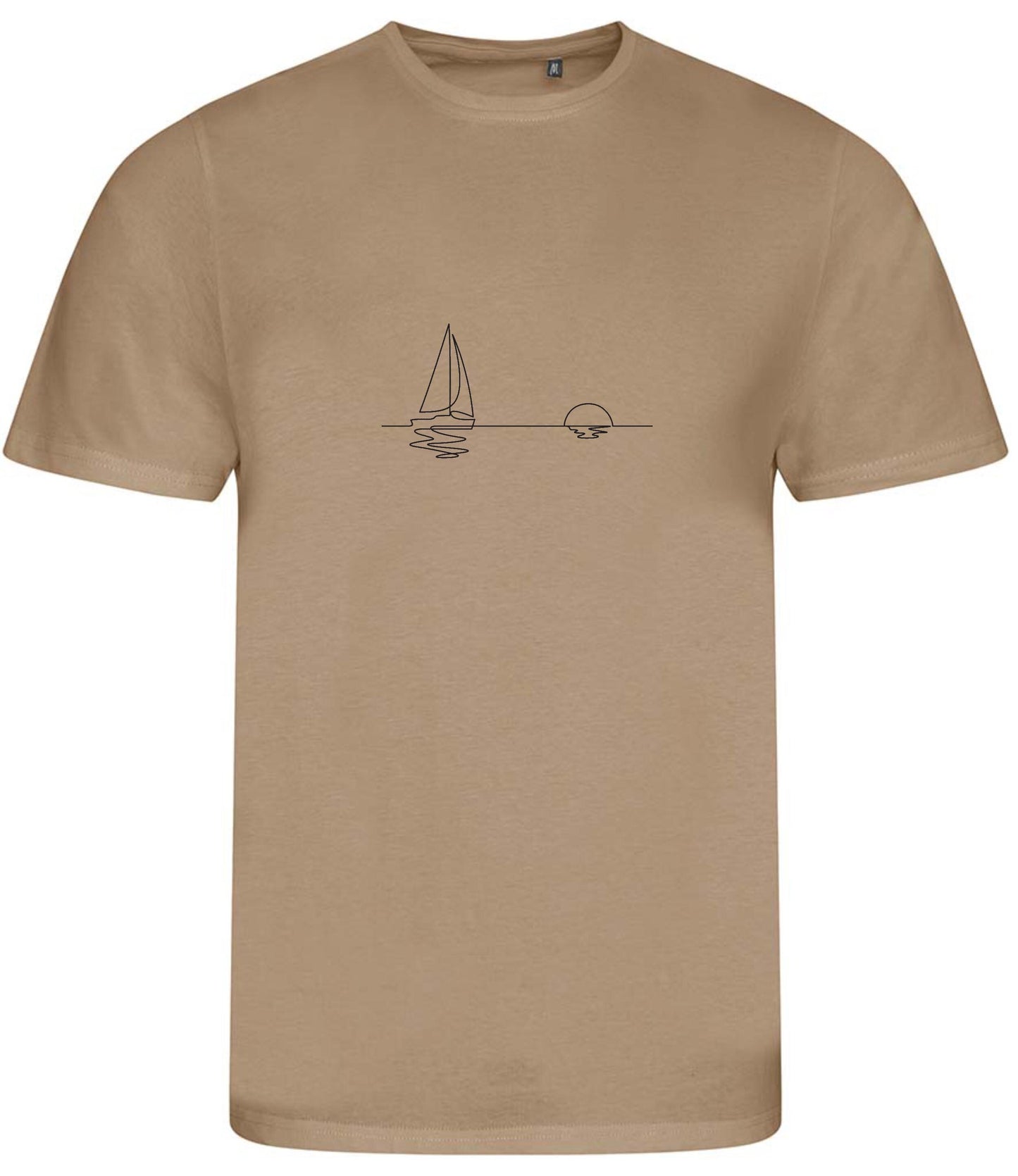 Organic Cotton T-Shirt: Minimalist Sailboat Sunset Line Art