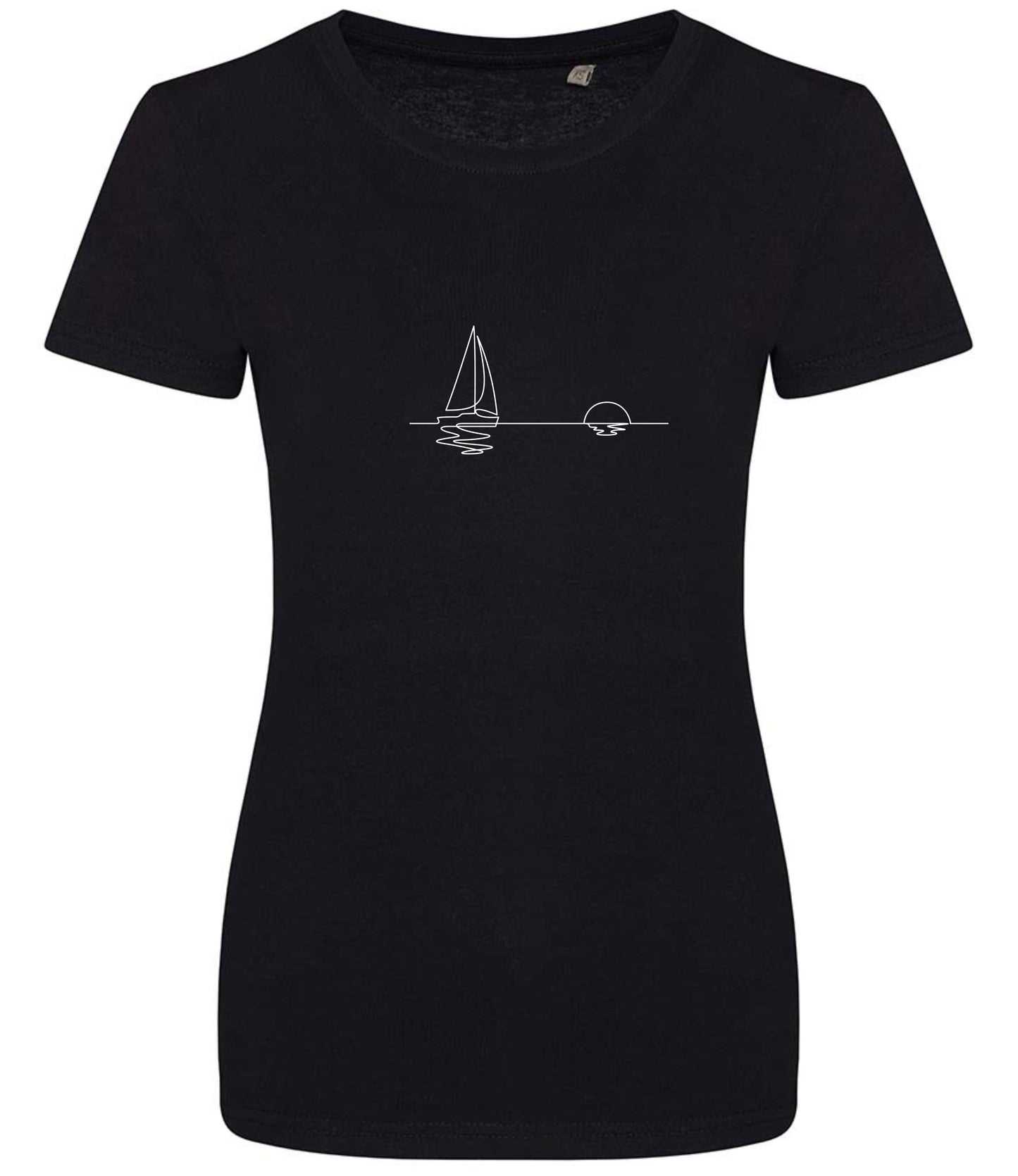Organic Cotton T-Shirt: Boat & Sunrise Line Art, Athos Design
