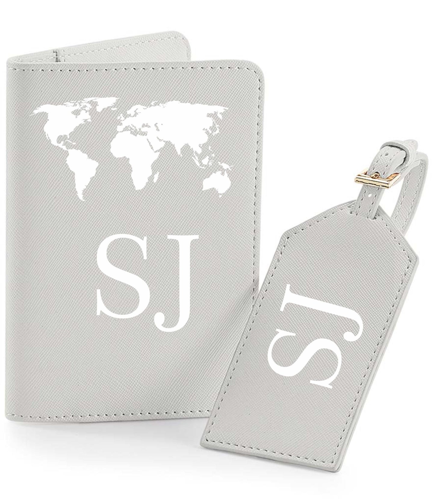 Personalized Passport Holder & Luggage Tag Set: World Outline, Initial Design