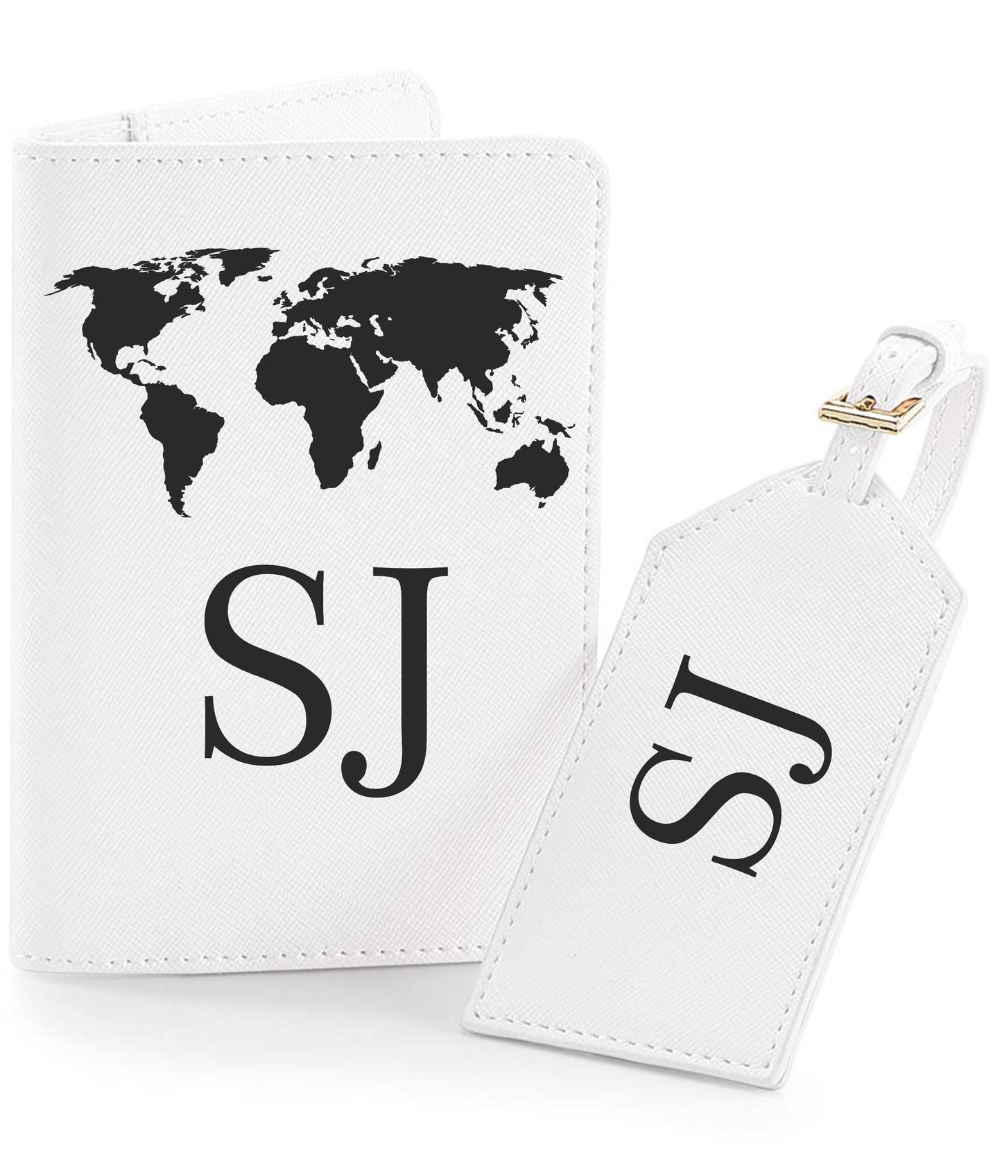 Personalized Passport Holder & Luggage Tag Set: World Outline, Initial Design