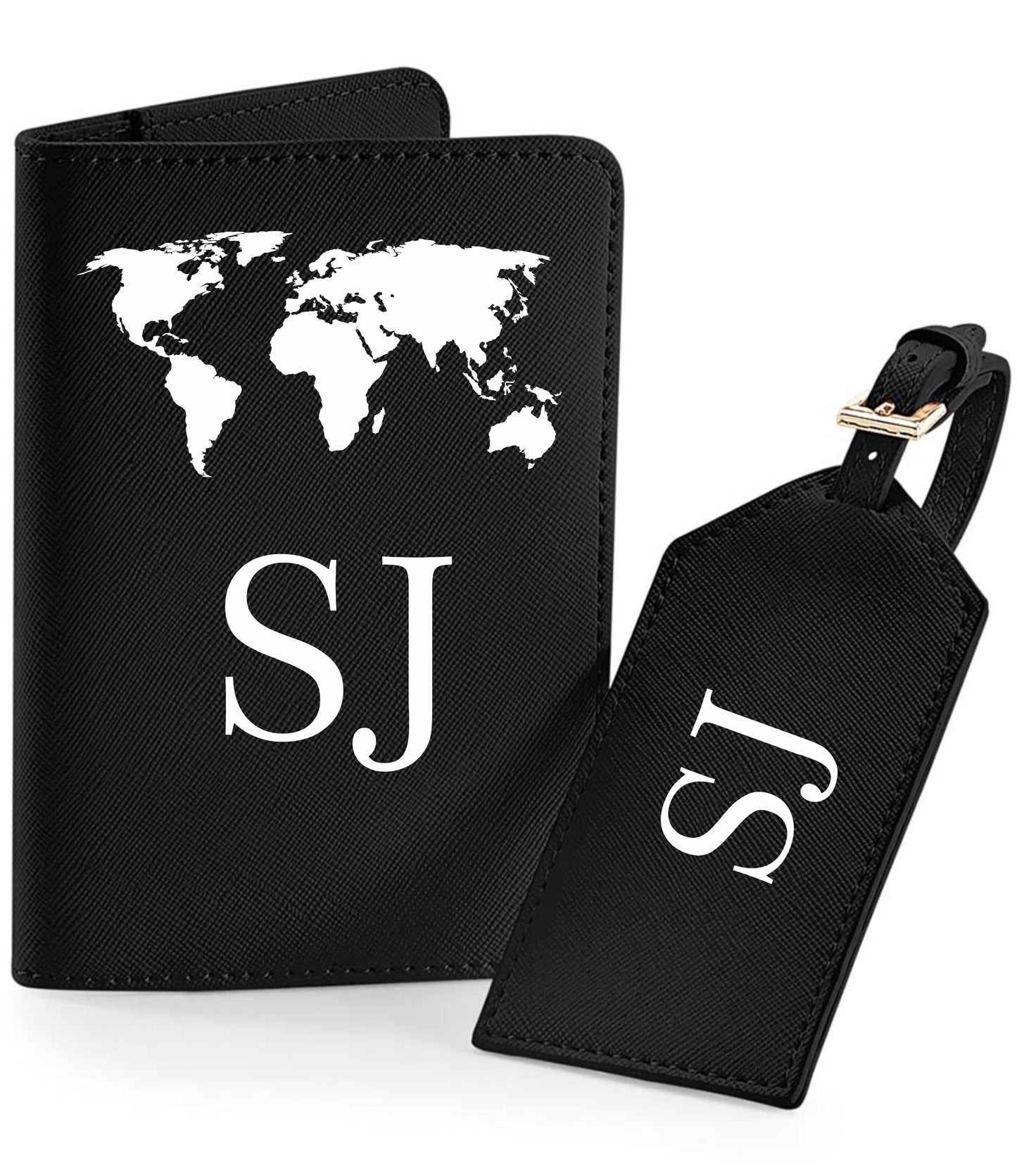 Personalized Passport Holder & Luggage Tag Set: World Outline, Initial Design