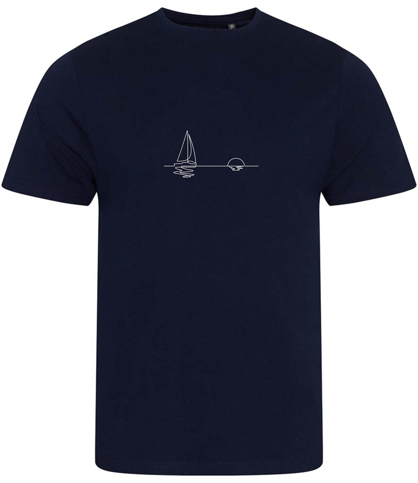 Organic Cotton T-Shirt: Minimalist Sailboat Sunset Line Art