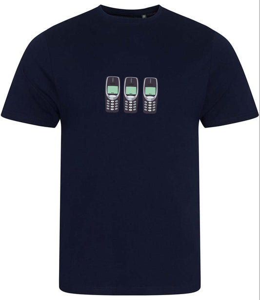 Retro Cell Phone T-Shirt: Minimalist 90s Design, Organic Cotton