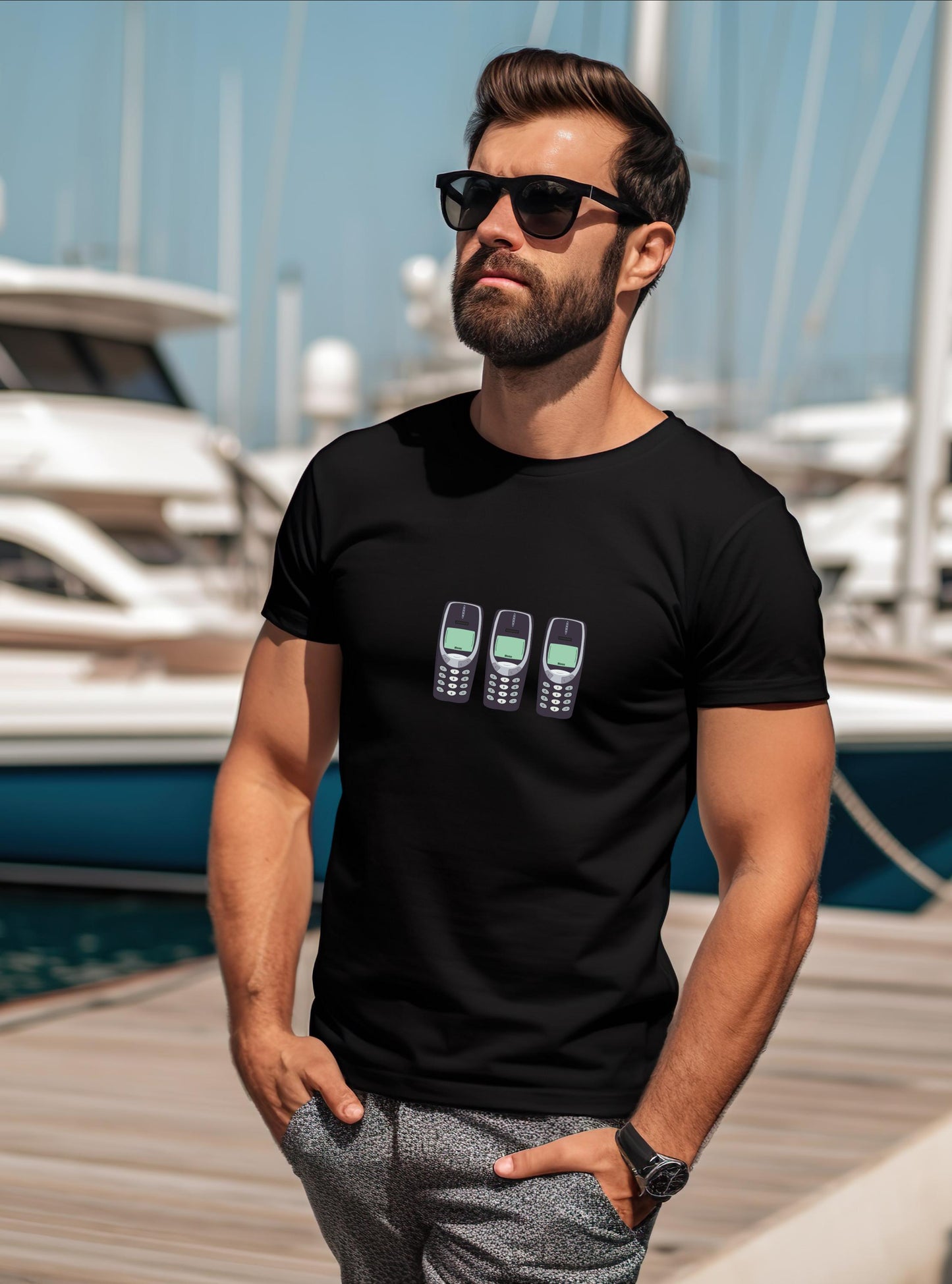 Retro Cell Phone T-Shirt: Minimalist 90s Design, Organic Cotton